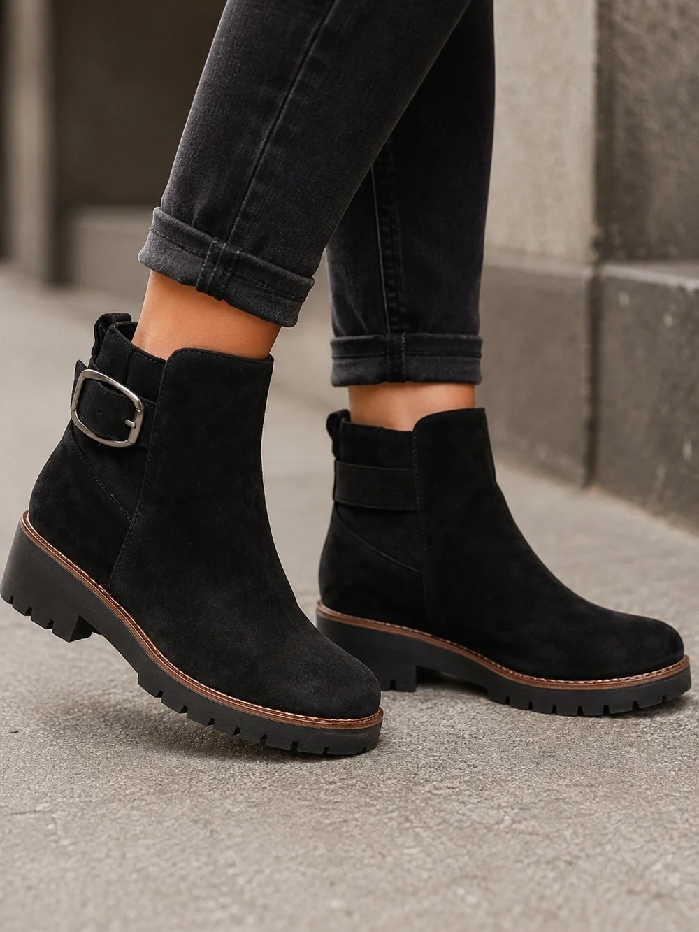 BLONDO Women's Black Suede DAHLIA WATERPROOF Lug Sole Ankle Boots 9.5 NEW